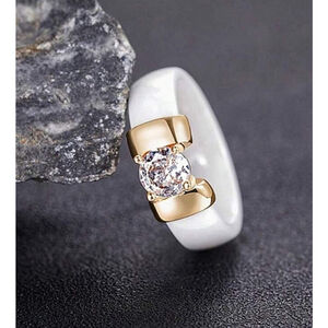 NEW Women’s 1 Carat Diamond Ceramic Gold Plated Ring, 6mm, Size 10